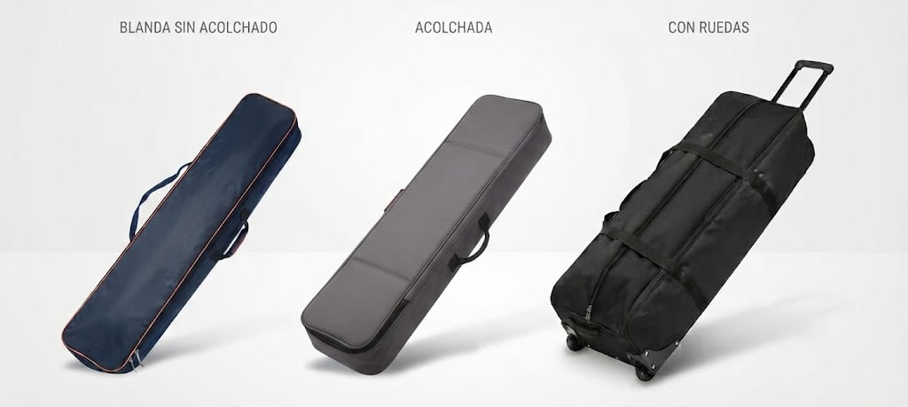 Los tres tipos comparados: blanda sin acolchado, acolchada y con ruedas