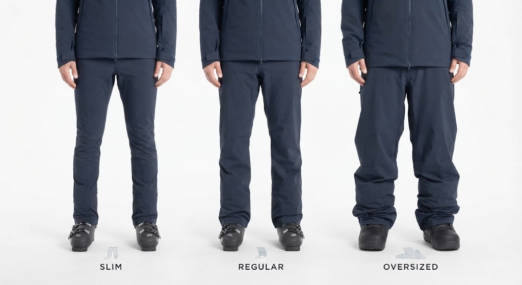 Los tres cortes comparados sobre la misma persona: slim, regular y oversized