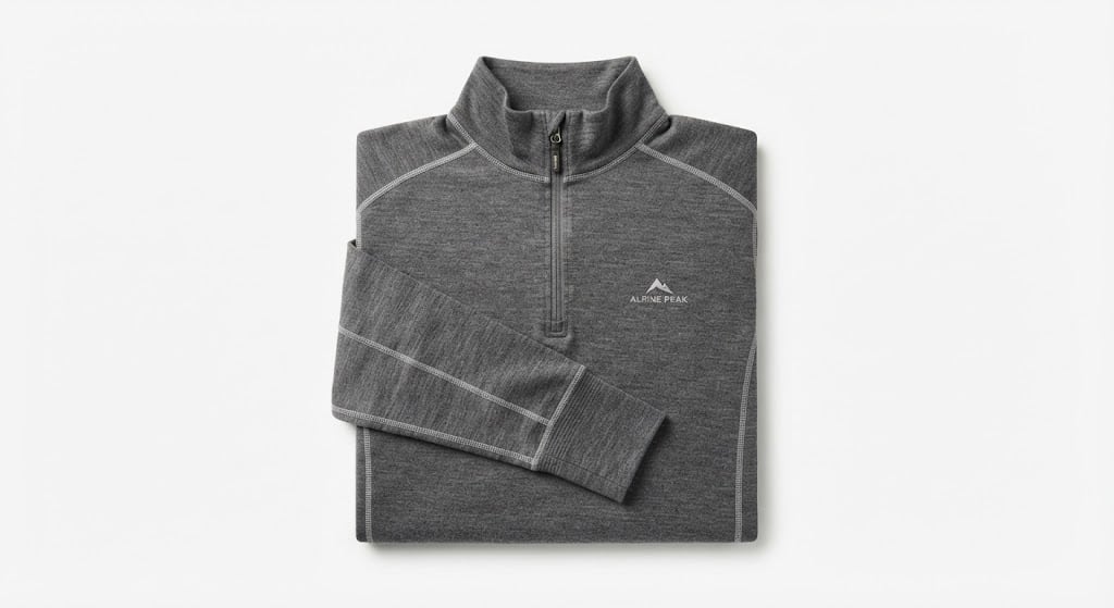 Camiseta de primera capa de lana merina con cremallera corta, doblada